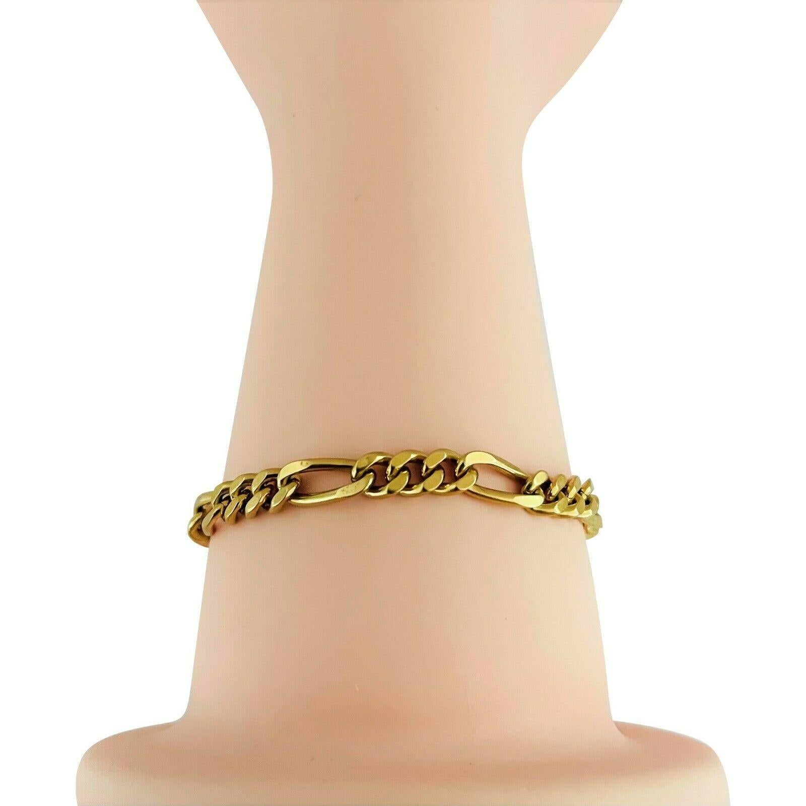 18 Karat Yellow Gold Solid Figaro Link Bracelet 3