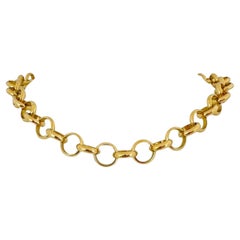 18 Karat Yellow Gold Solid Heavy Circle Link Cable Chain Necklace