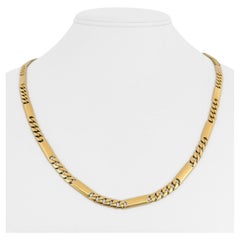 18 Karat Yellow Gold Solid Heavy Curb and Bar Link Chain Necklace