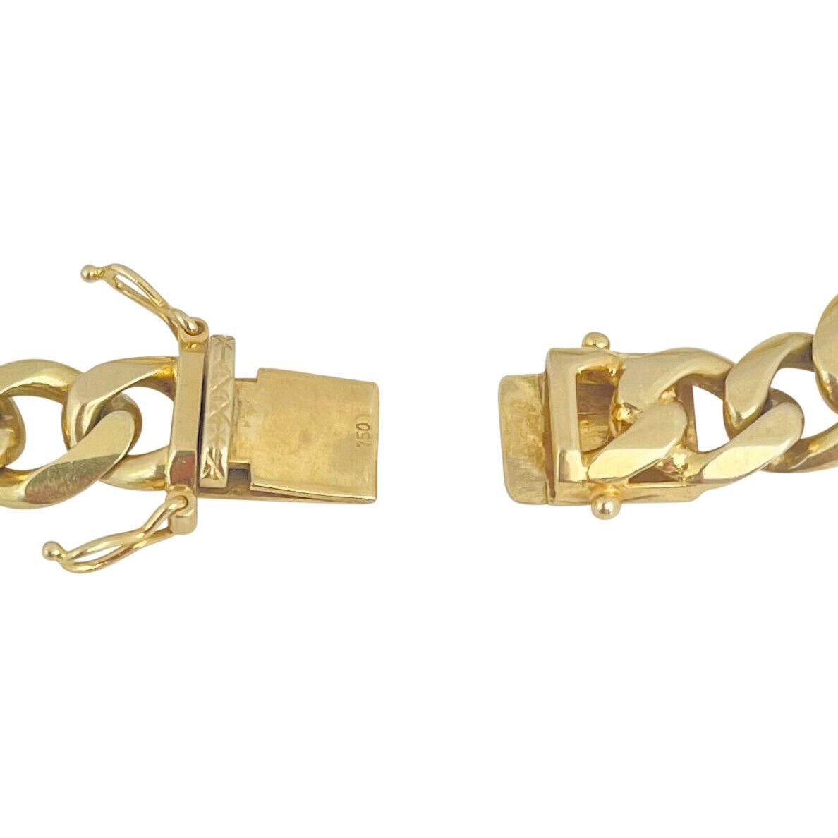 18 Karat Yellow Gold Solid Heavy Men's Curb Link Bracelet For Sale 2