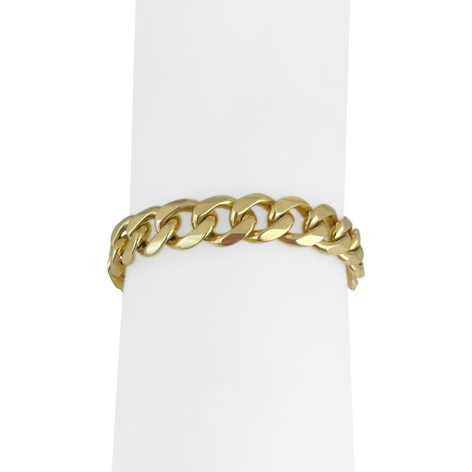 18 Karat Yellow Gold Solid Heavy Men's Curb Link Bracelet For Sale 4