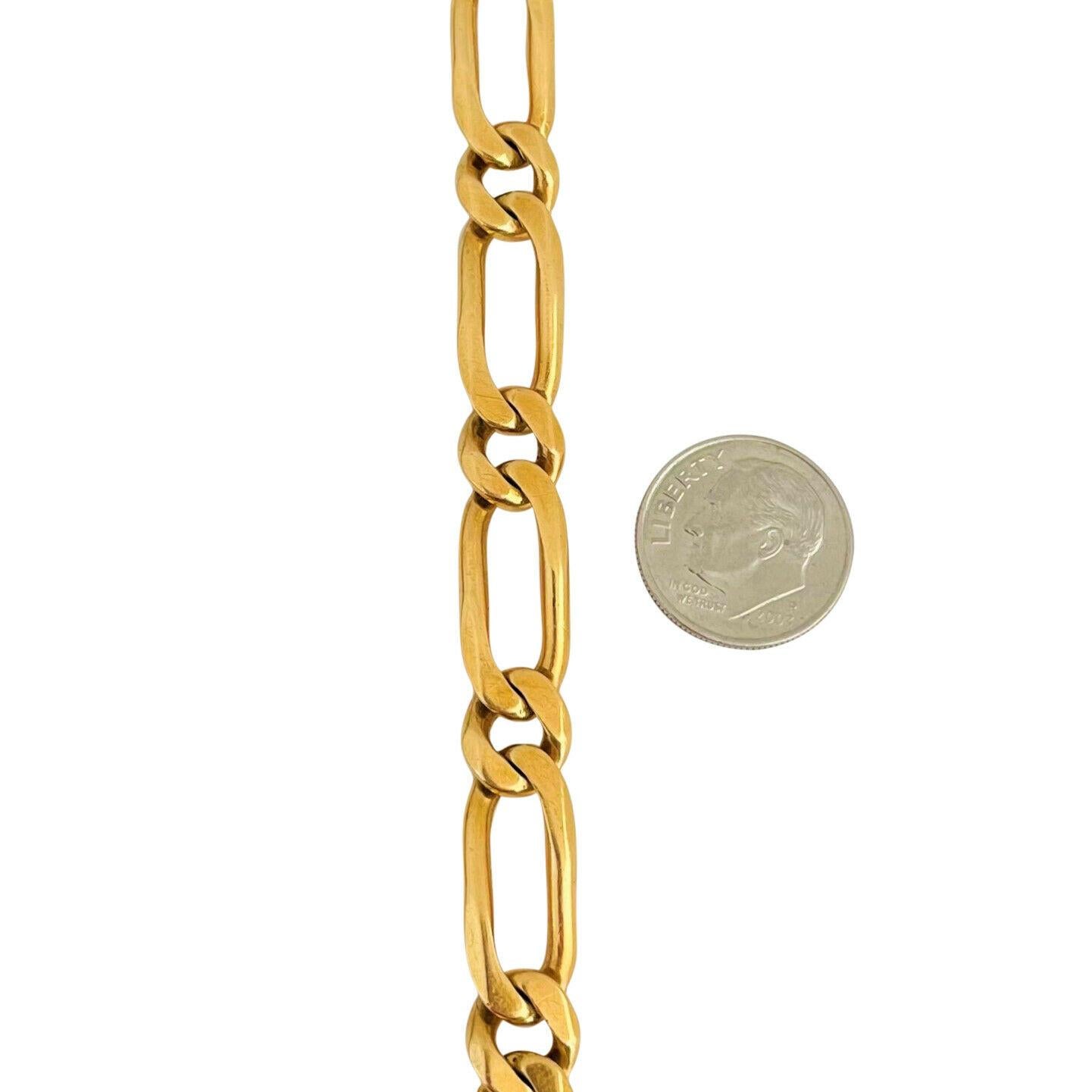 18 Karat Yellow Gold Solid Heavy Men's Figaro Link Bracelet 1