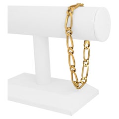 18 Karat Yellow Gold Solid Heavy Men's Figaro Link Bracelet