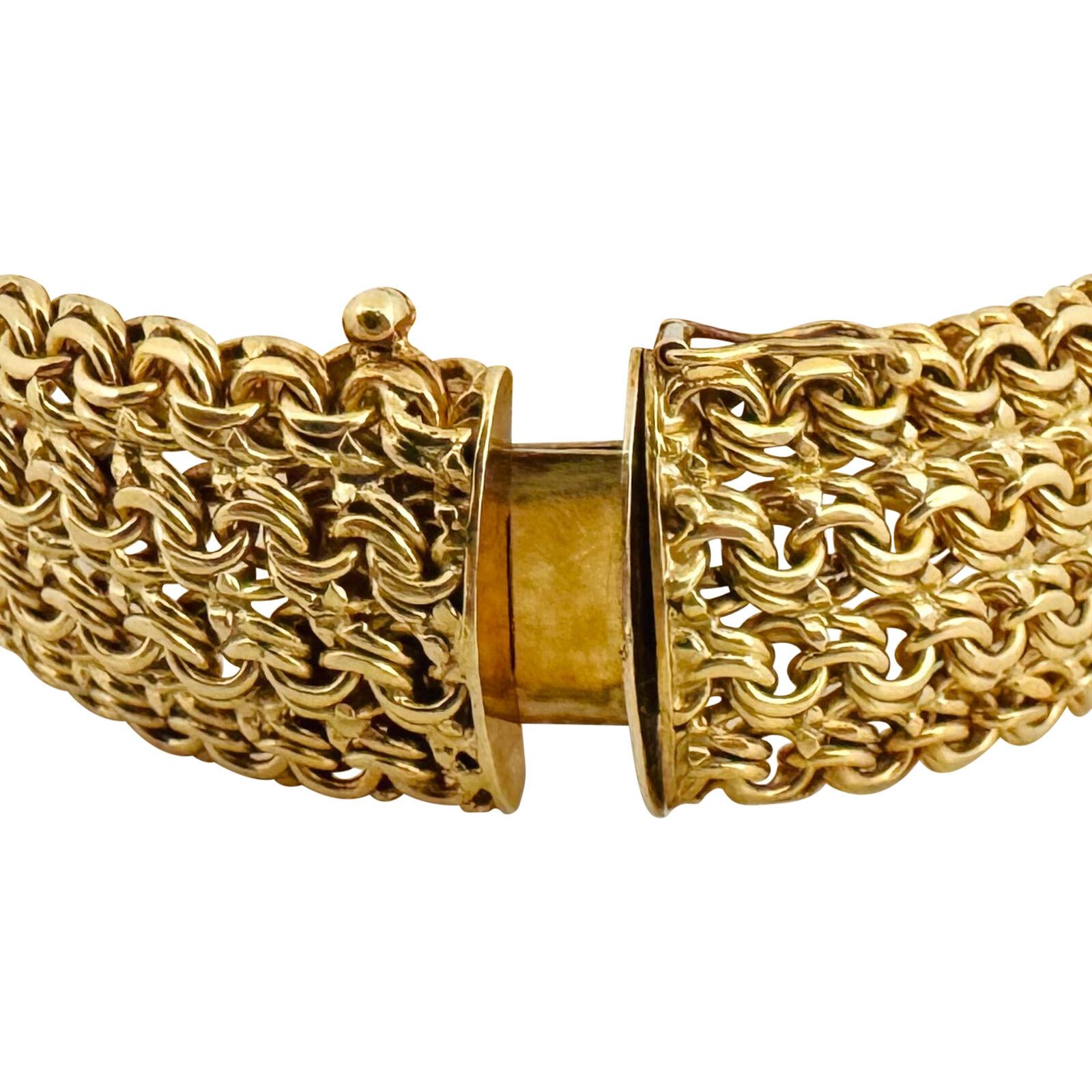 18 Karat Yellow Gold Solid Heavy Mesh Circle Link Bracelet  For Sale 1