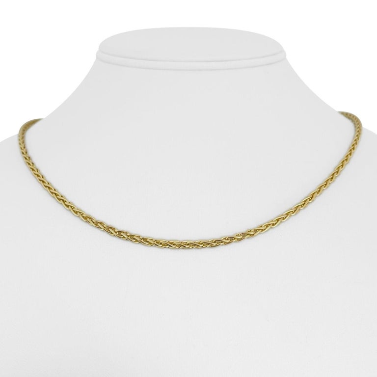18 Karat Yellow Gold Solid Ladies Wheat Link Chain Necklace For Sale at