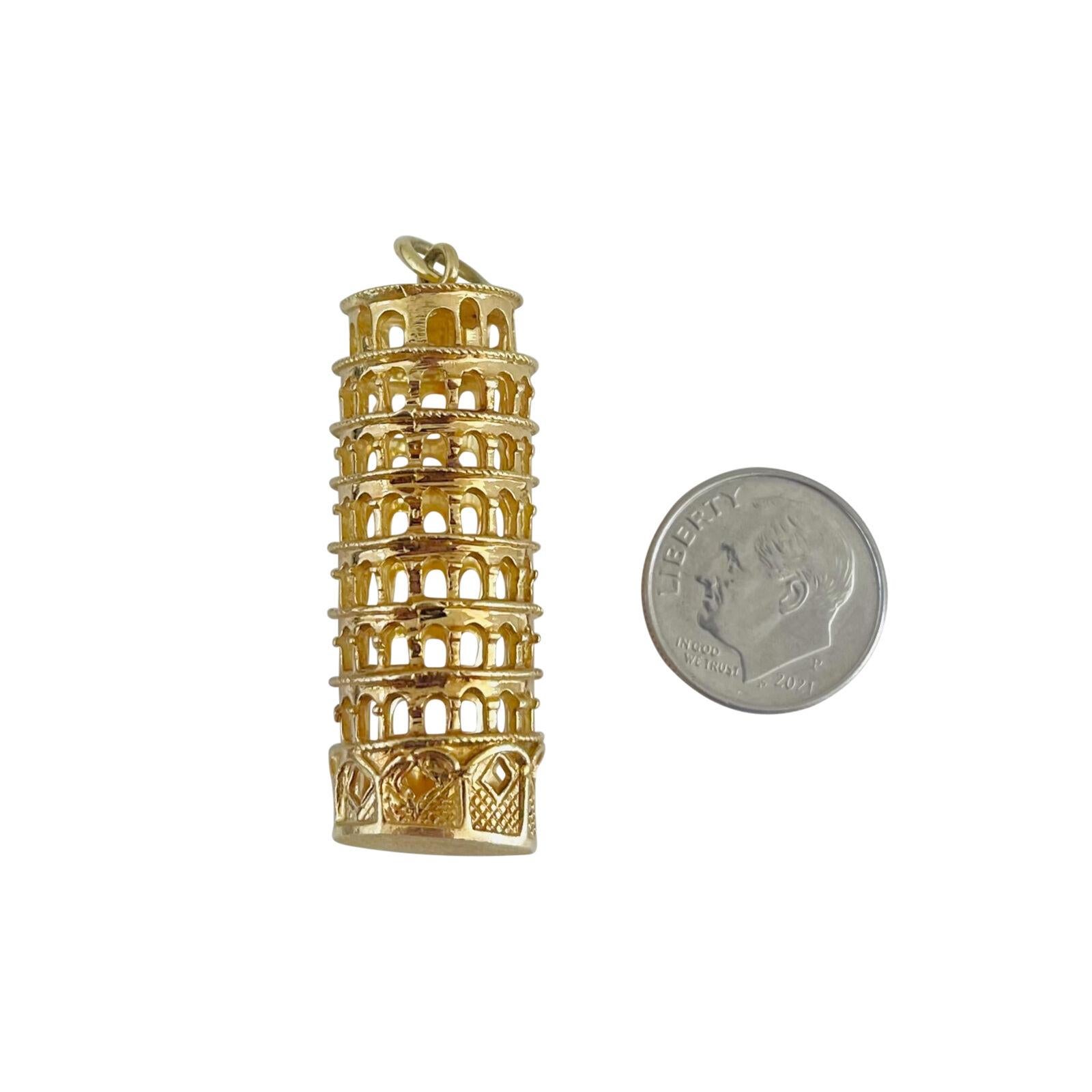 18k Yellow Gold 15g Solid Leaning Tower of Pisa Charm Pendant Italy 1.9