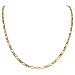 18 Karat Yellow Gold Solid Long Figaro Link Chain Necklace, Italy