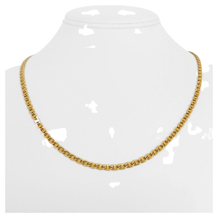 18 Karat Yellow Gold Solid Mariner Gucci Link Chain Necklace Italy at