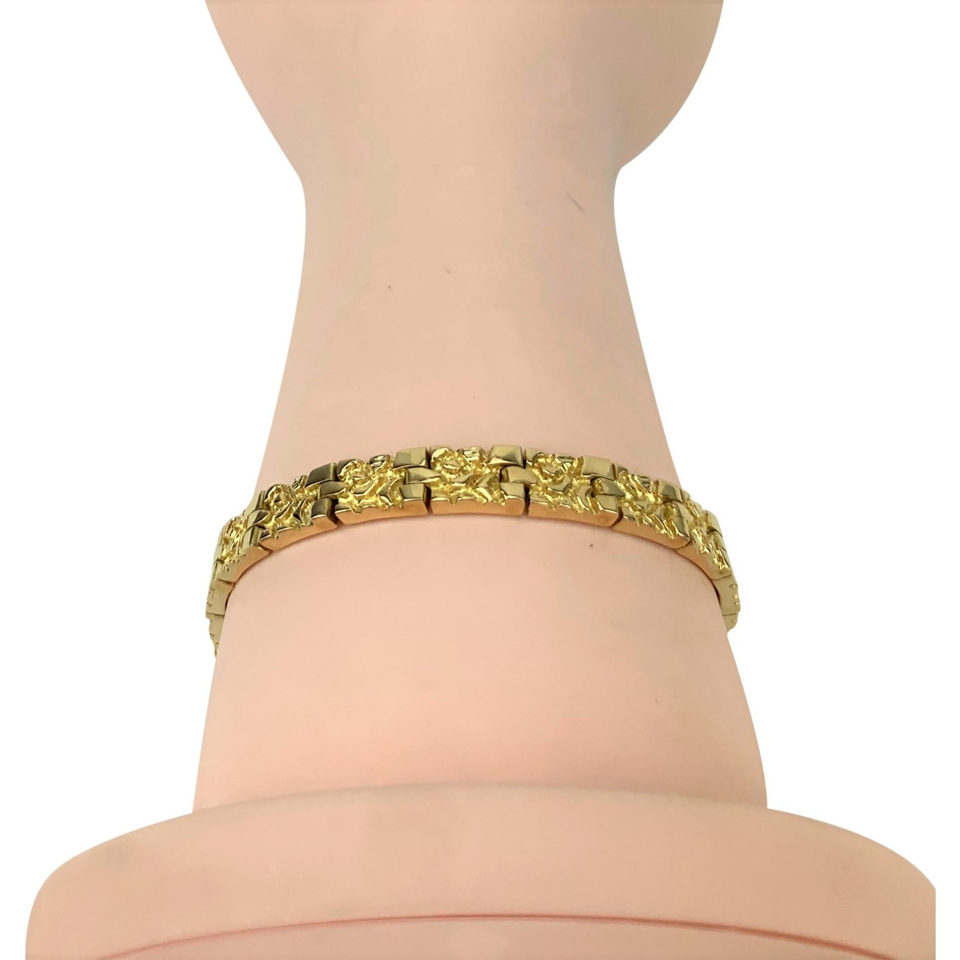 18 Karat Yellow Gold Solid Nugget Design Link Bracelet 1