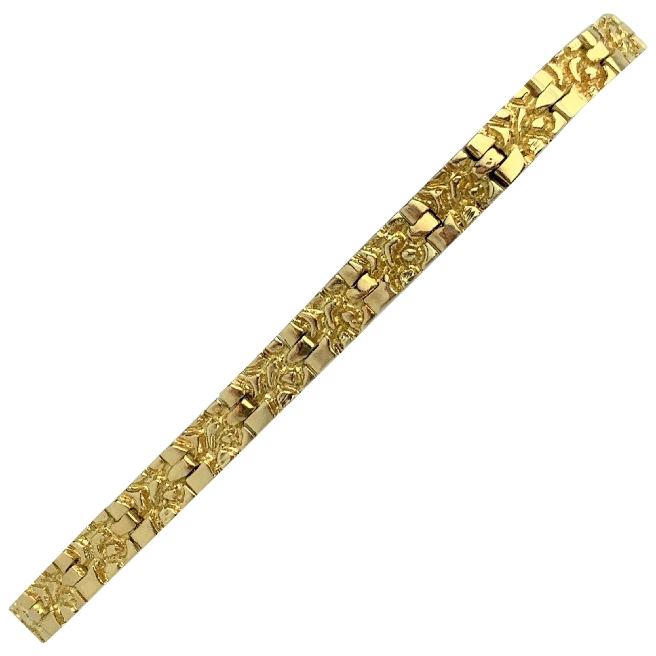 18 Karat Yellow Gold Solid Nugget Design Link Bracelet
