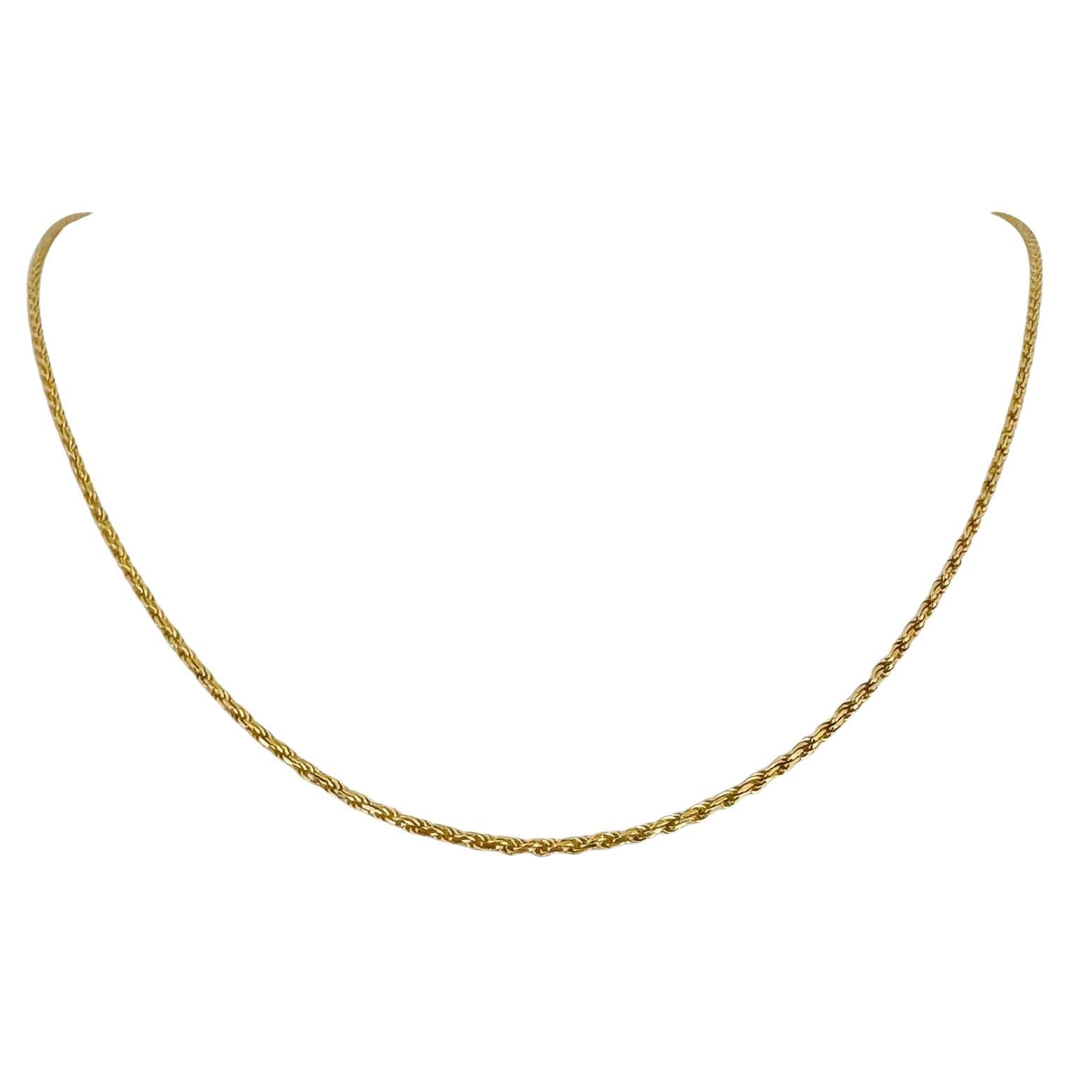 18 Karat Yellow Gold Solid Thin Diamond Cut Rope Chain Necklace Italy  For Sale