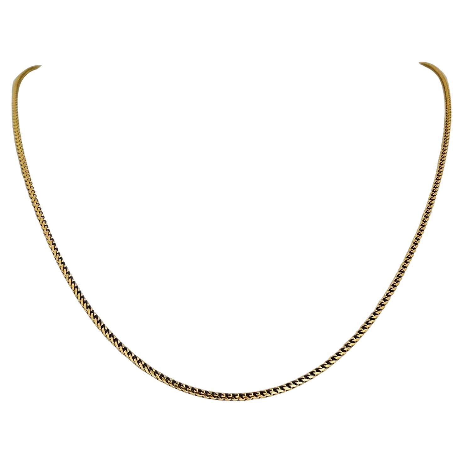 18 Karat Yellow Gold Solid Thin Franco Link Chain Necklace Italy 