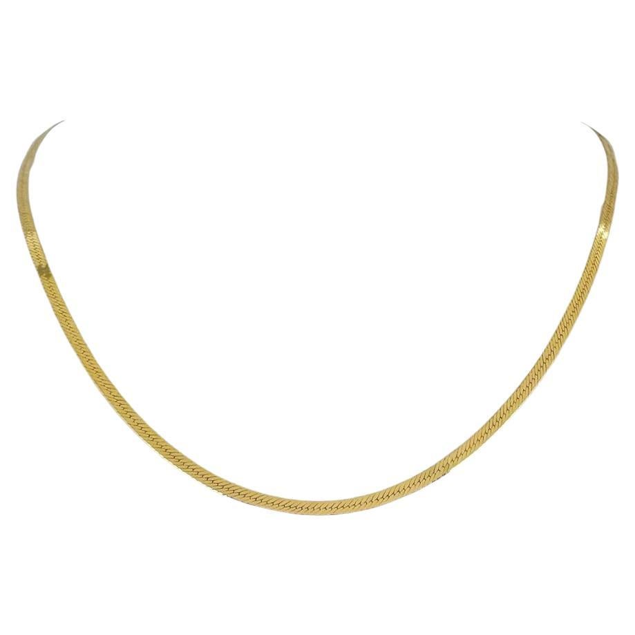 18 Karat Yellow Gold Solid Thin Herringbone Link Chain Necklace Italy 