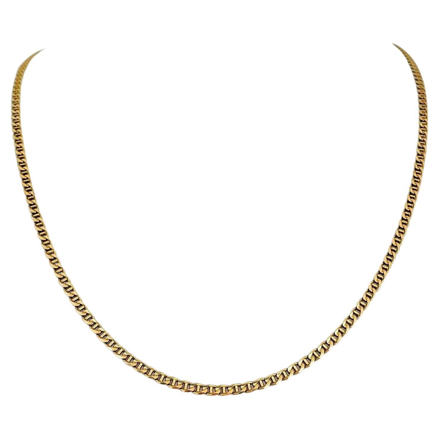 18 Karat Yellow Gold Solid Thin Mariner Gucci Link Chain Necklace, Italy