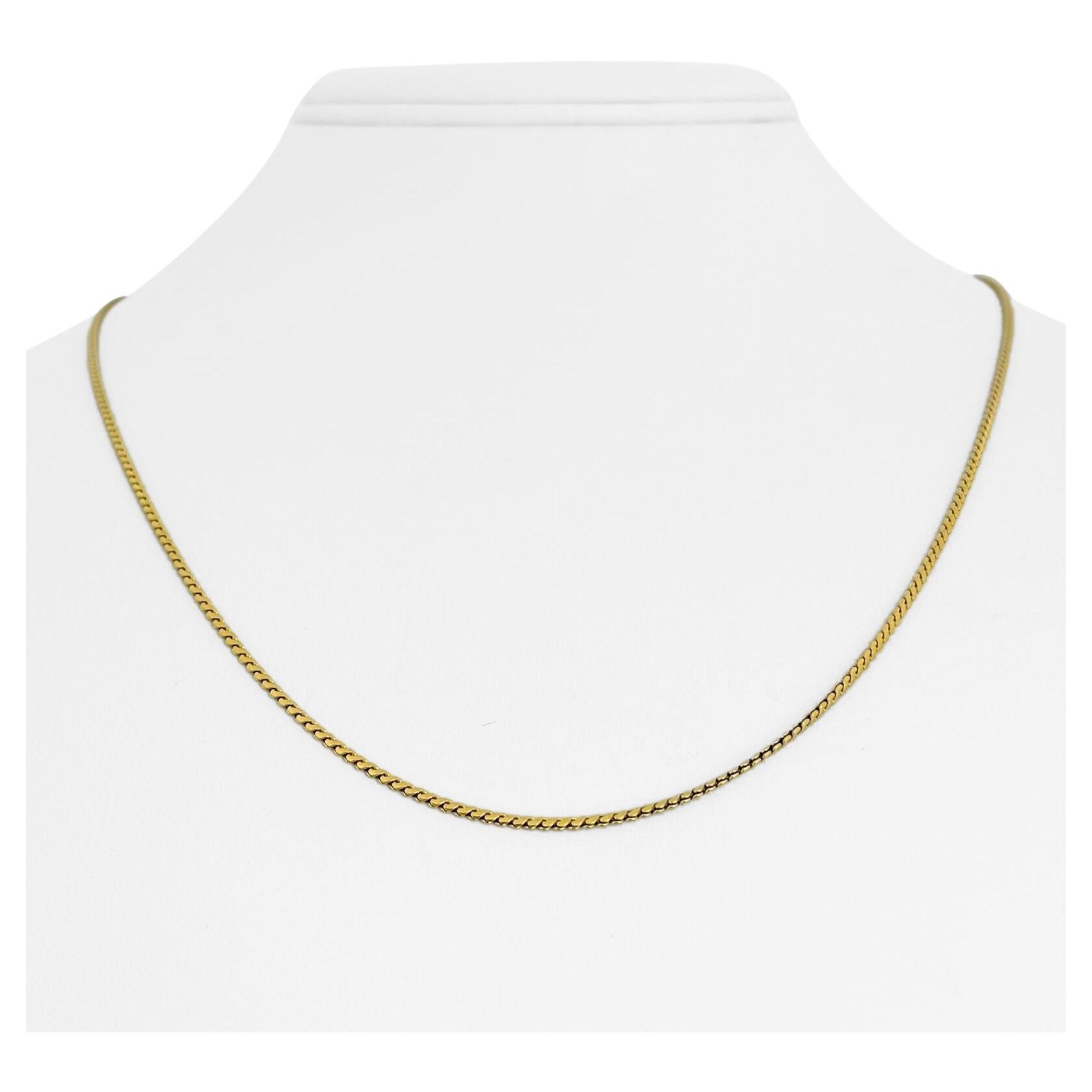 18 Karat Yellow Gold Solid Thin Serpentine Link Chain Necklace, Italy