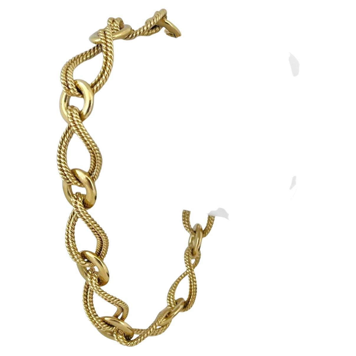 18 Karat Yellow Gold Solid Vintage Fancy Cable Link Bracelet, Italy