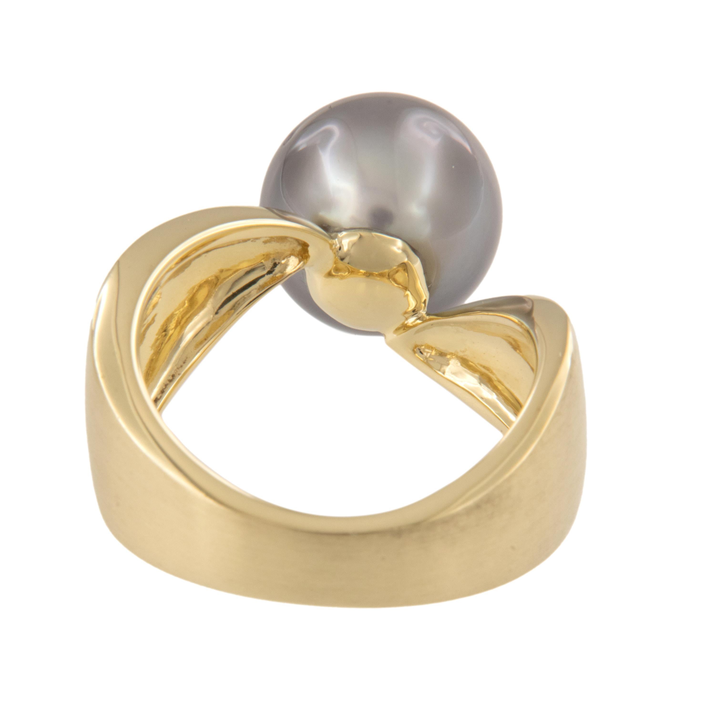 Anello con solitario in oro giallo 18 carati e perla di Tahiti da 10,7 mm In condizioni Nuovo in vendita a Troy, MI