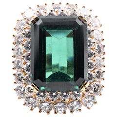 18 Karat Yellow Gold Soude’ Triplet with Double Diamond Halo Ring