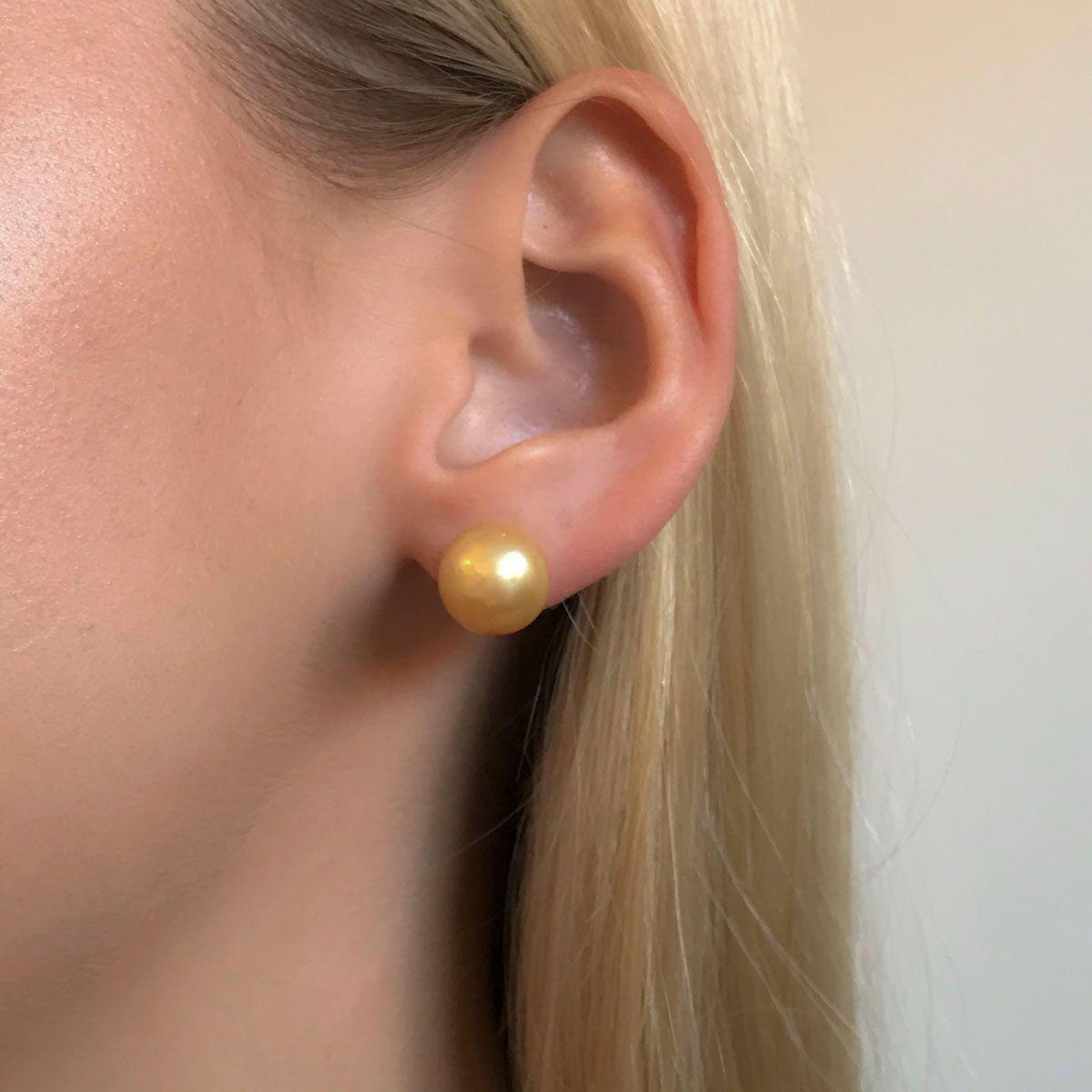 18 Karat Yellow Gold South Sea Gold Pearl Stud Earrings For Sale 5