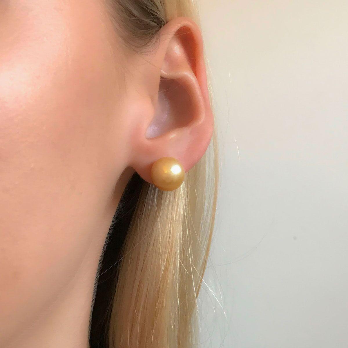 18 Karat Yellow Gold South Sea Gold Pearl Stud Earrings For Sale 6