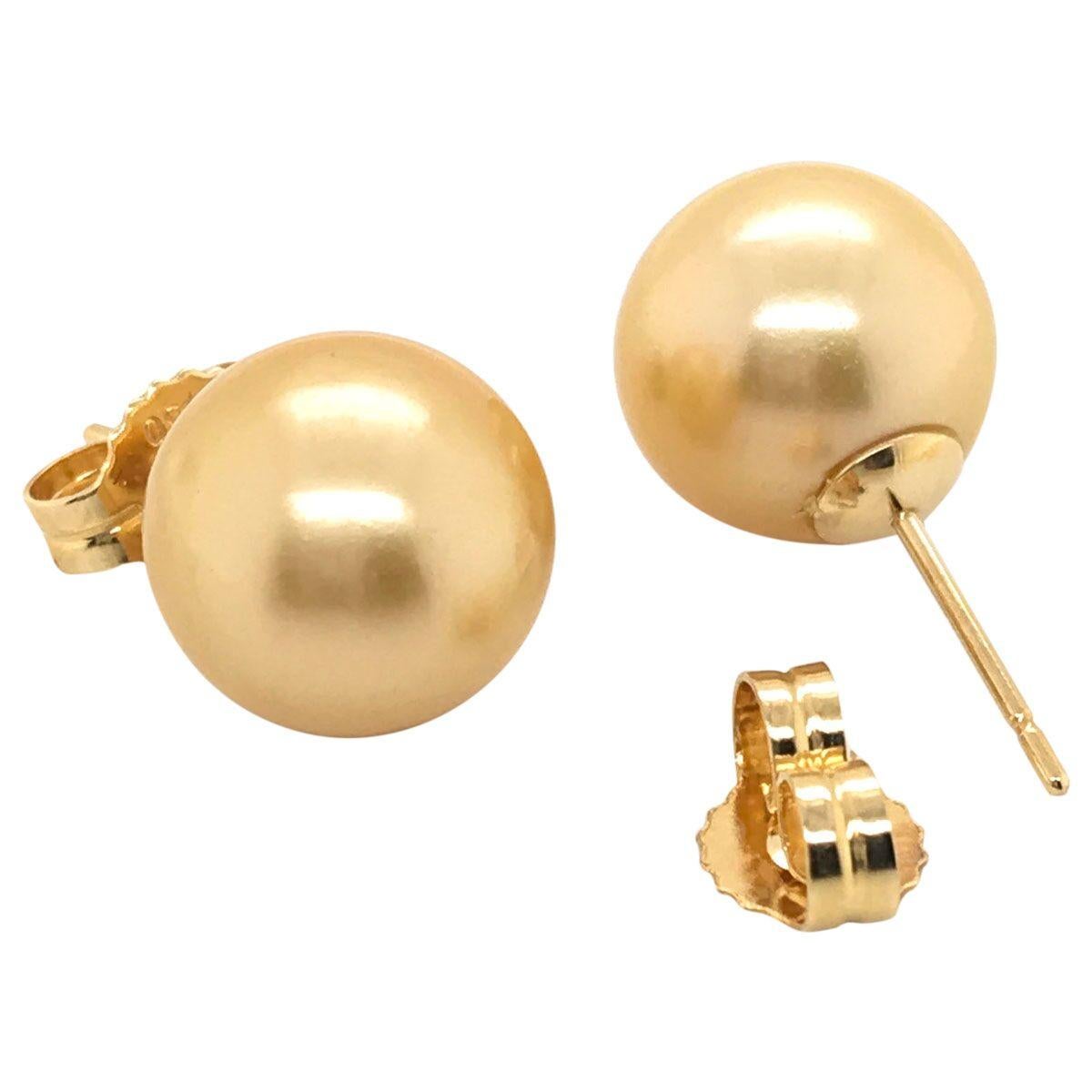 Contemporary 18 Karat Yellow Gold South Sea Gold Pearl Stud Earrings For Sale