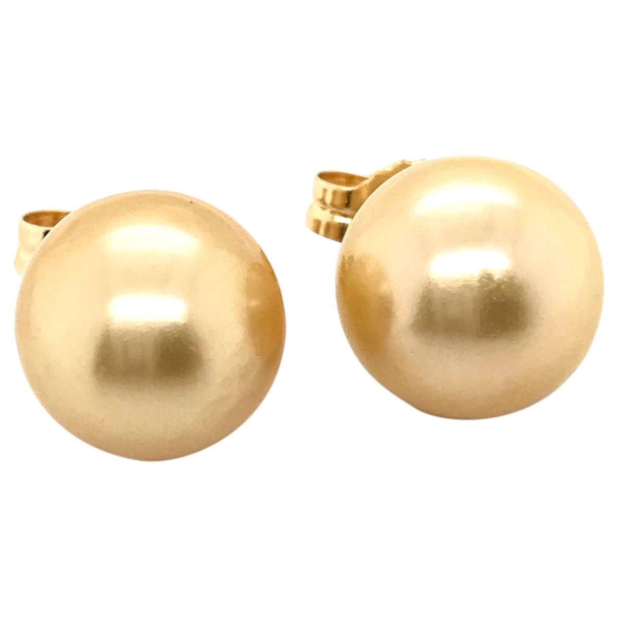 Women's 18 Karat Yellow Gold South Sea Gold Pearl Stud Earrings For Sale