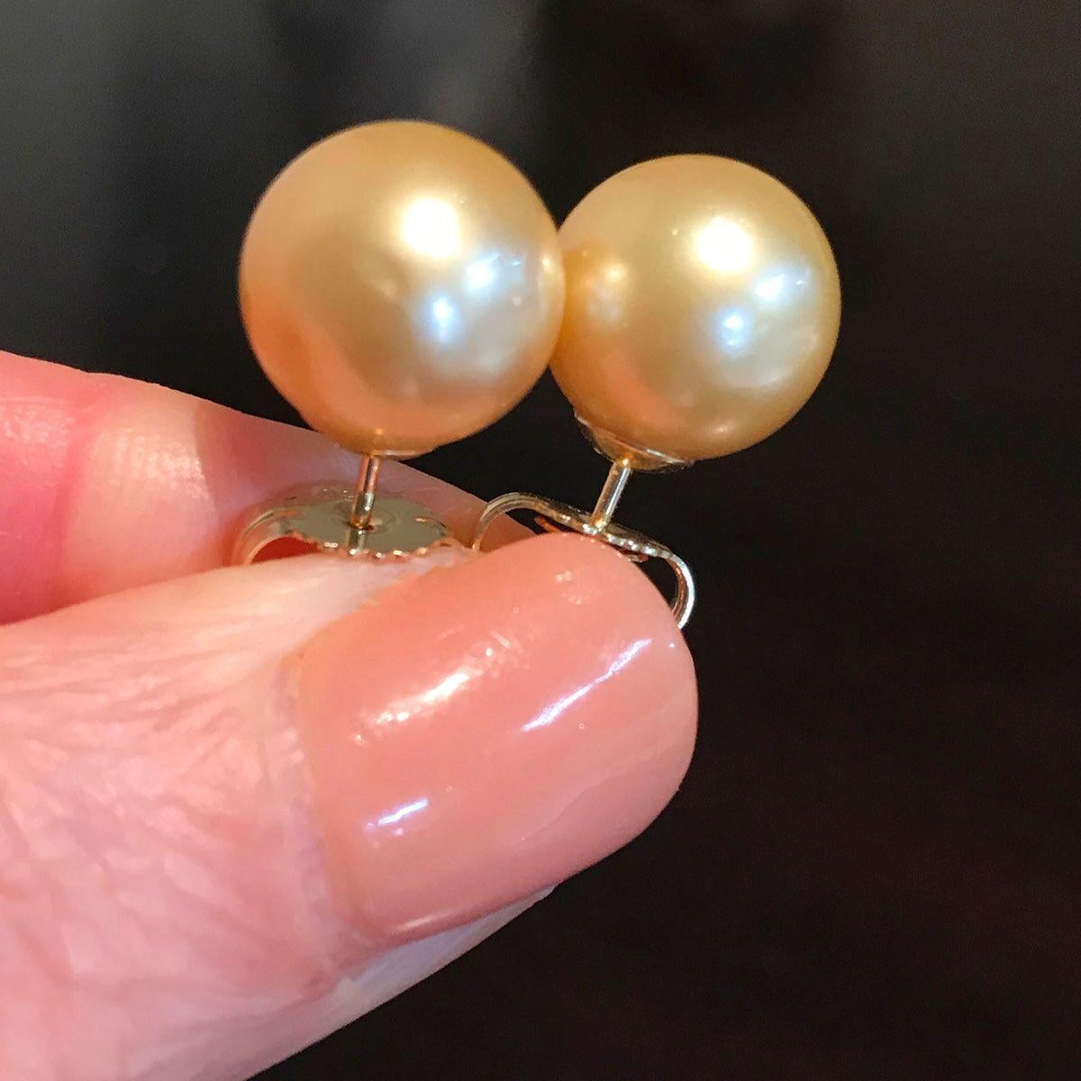 18 Karat Yellow Gold South Sea Gold Pearl Stud Earrings For Sale 3