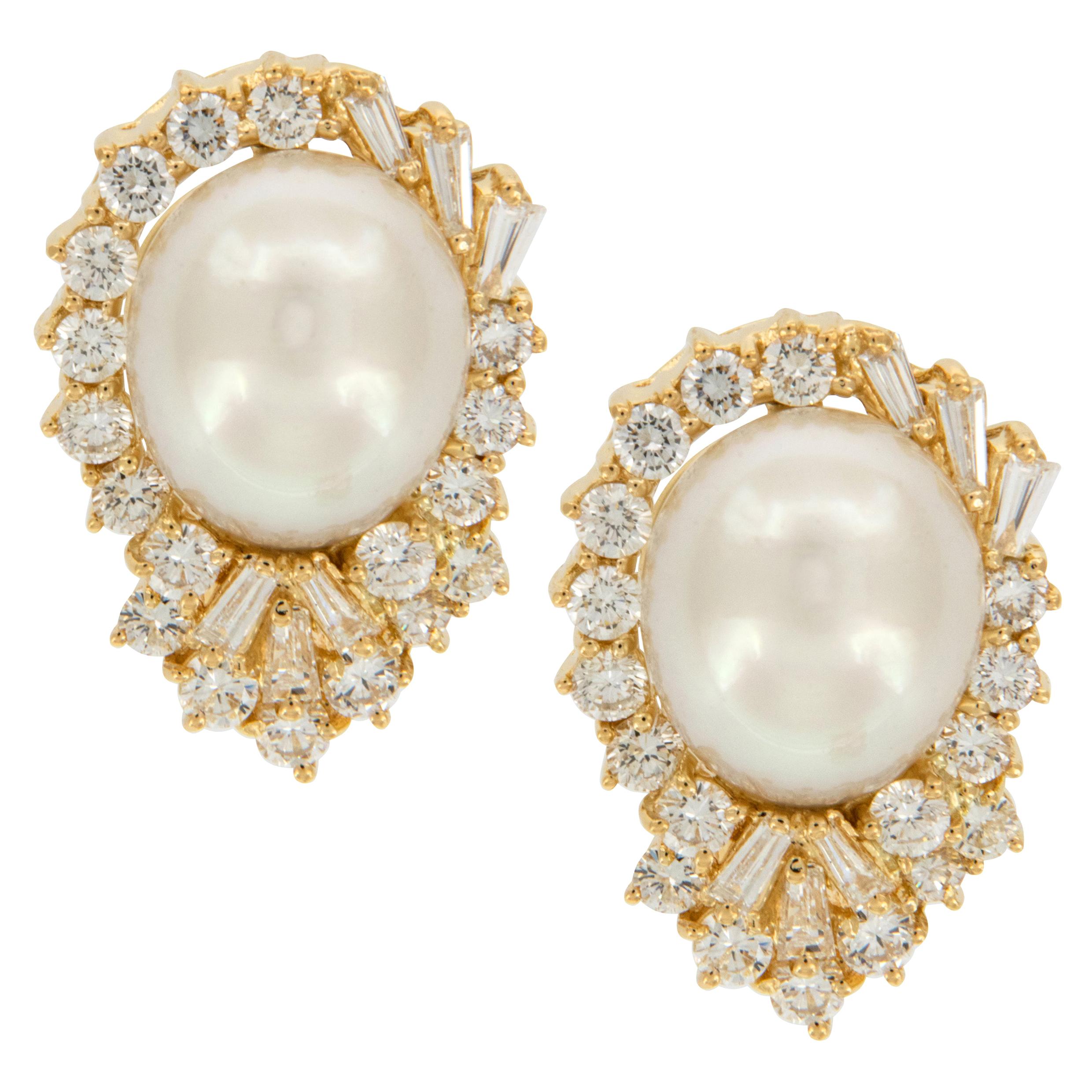 18 Karat Yellow Gold South Sea Pearl and Diamond Cocktail Earrings