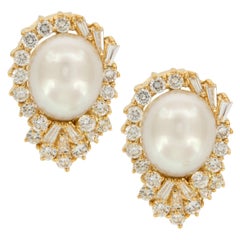 18 Karat Yellow Gold South Sea Pearl and Diamond Cocktail Earrings