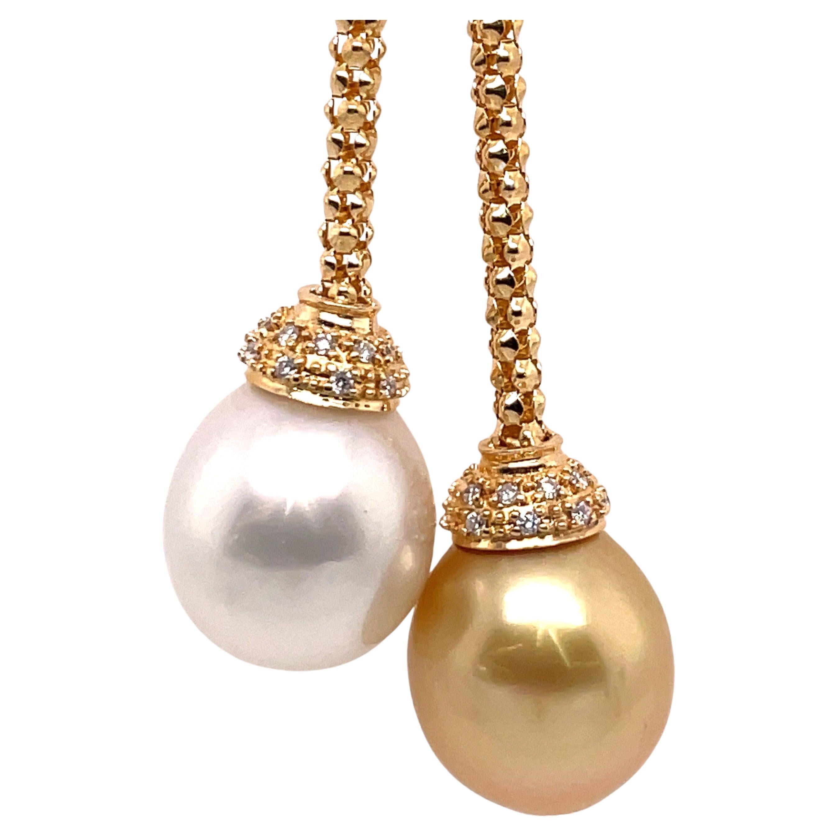 18 Karat Gelbgold Südseeperlen-Diamant-Halskette mit Quaste 0,27 Karat (Zeitgenössisch) im Angebot