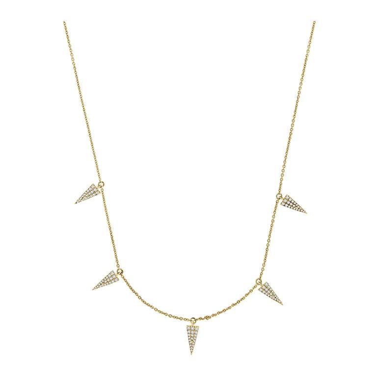 18 Karat Yellow Gold Spear Diamond Necklace '1/4 Carat' For Sale