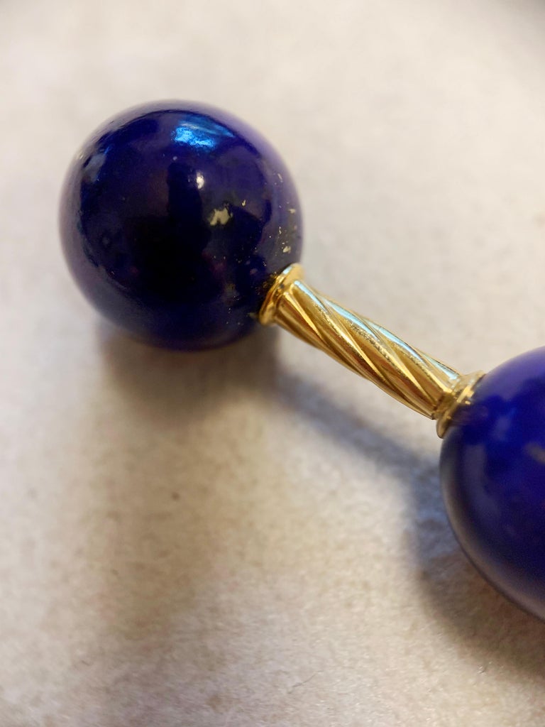 Mixed Cut 18 Karat Yellow Gold Sphere Lapis Lazuli Cufflinks For Sale