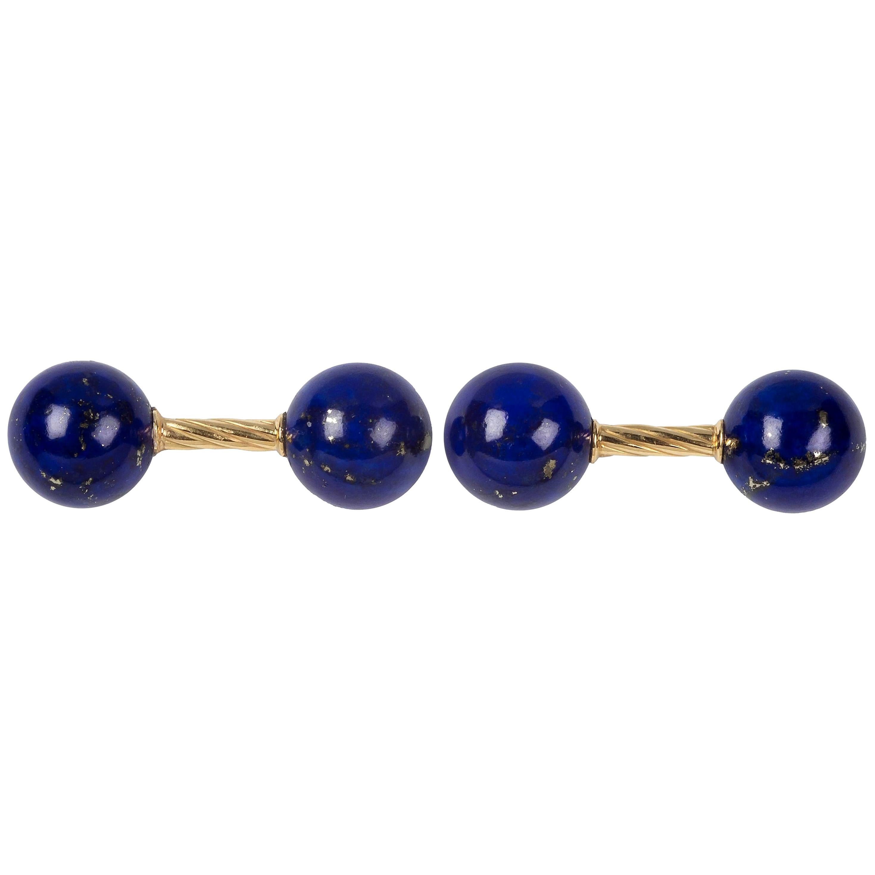 18 Karat Yellow Gold Sphere Lapis Lazuli Cufflinks