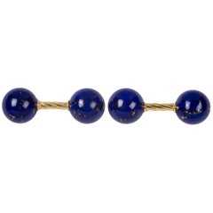 18 Karat Yellow Gold Sphere Lapis Lazuli Cufflinks