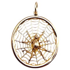 18 Karat Yellow Gold Spider On Web Pendant #24242