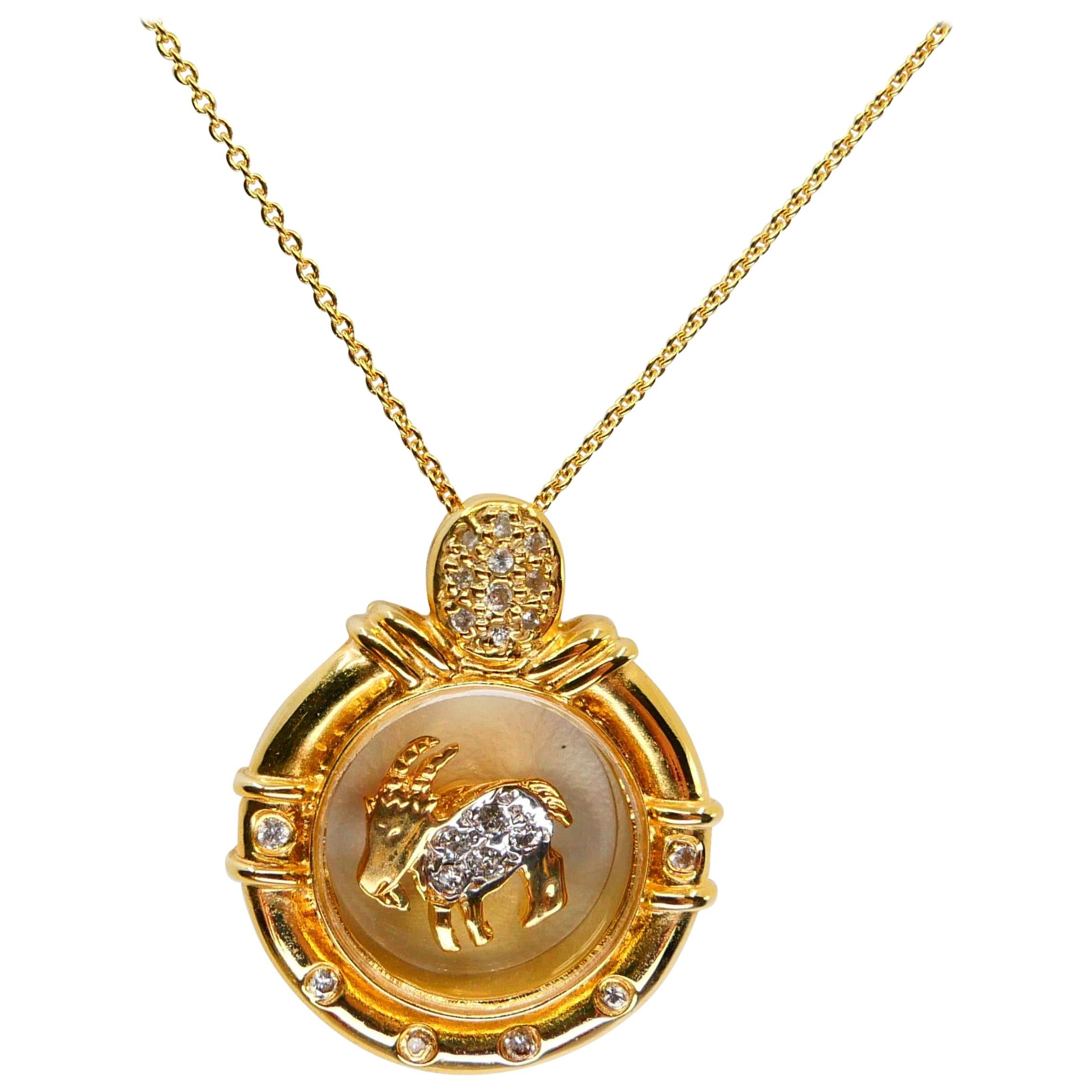 18 Karat Yellow Gold Spinning Goat Sheep Pendant. Chinese Zodiac Of The Sheep. For Sale