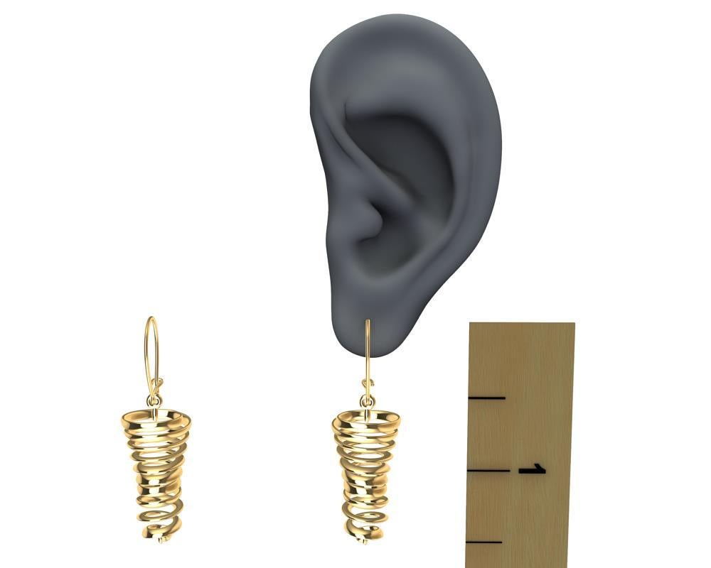 Contemporary 18 Karat Yellow Gold Spiral Dangle Earrings For Sale