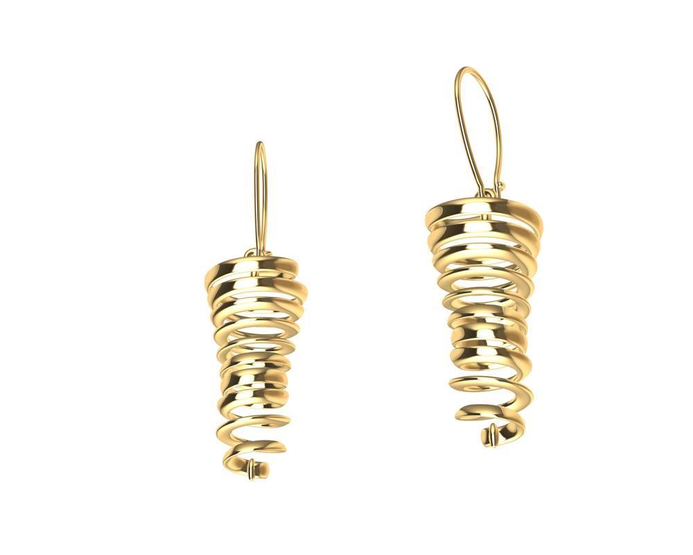 18 Karat Yellow Gold Spiral Dangle Earrings In New Condition For Sale In New York, NY