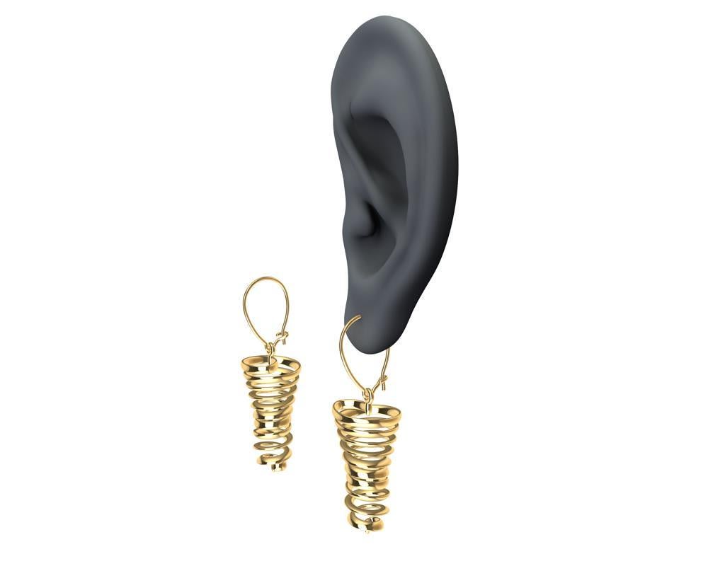 18 Karat Yellow Gold Spiral Dangle Earrings For Sale 1