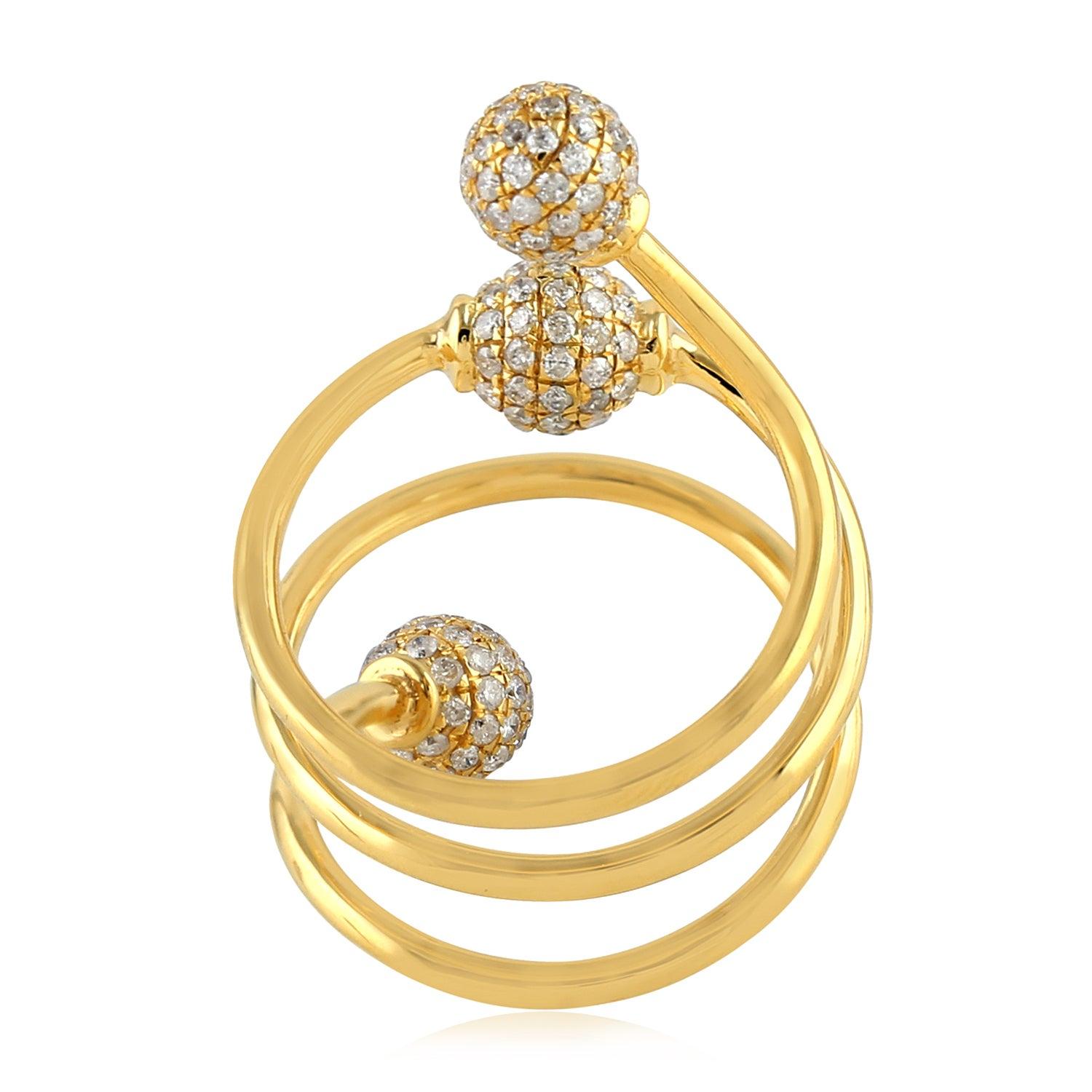 En vente :  Bague en or jaune 18 carats en forme de spirale avec diamants 3