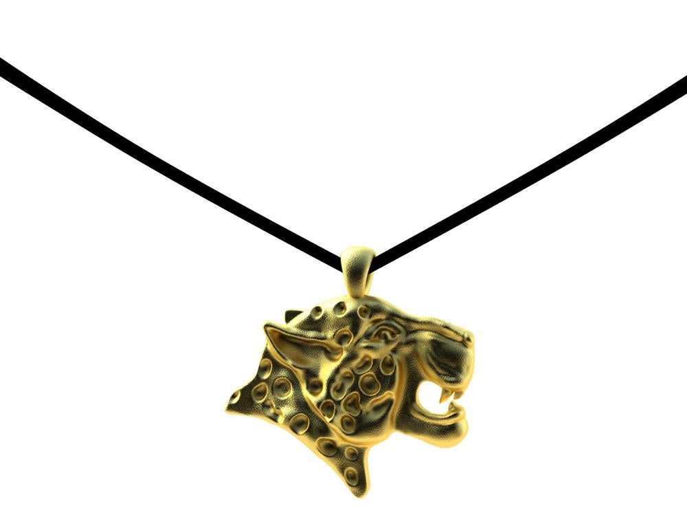 18 Karat Yellow Gold Spotted Leopard On  Flat Suede Cord,  One of my favorite sculpting pieces of jewelry. Free hanging on a 32 inch ultra suede flat cord for your length adjustments. Cats, Be careful some are dangerous. This one is not. Enjoy.