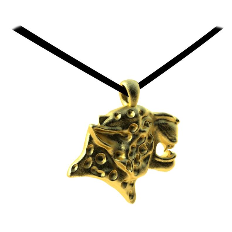 18 Karat Yellow Gold Spotted Leopard on Flat Suede Cord For Sale