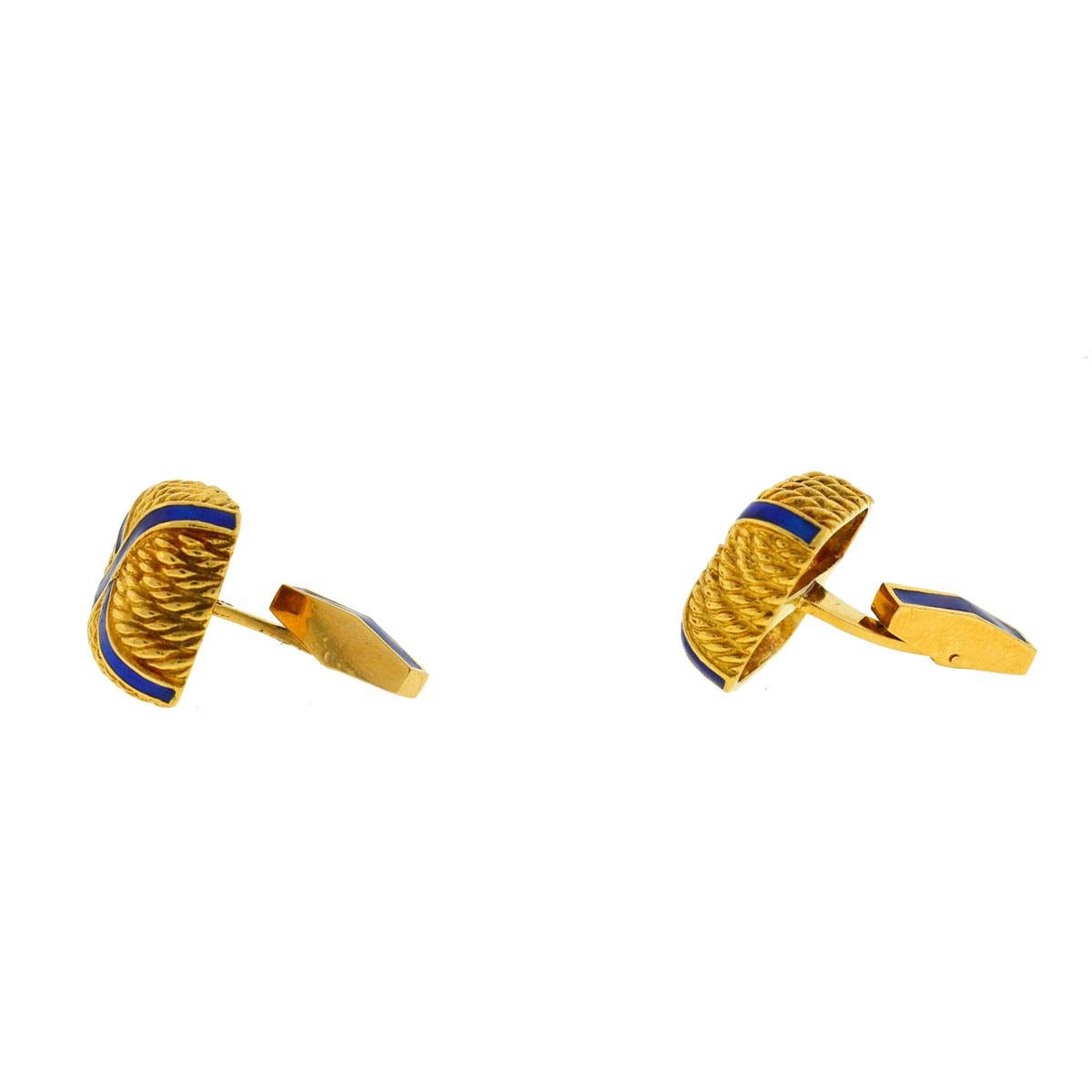 Style-Square with X Blue Enamel Cufflinks  
Metal-18k Yellow Gold 
Stones-N/A
Size -17mm
Weight-24.65 Grams
Includes-Cufflinks ONLY 
SKU-1610-2MAE
