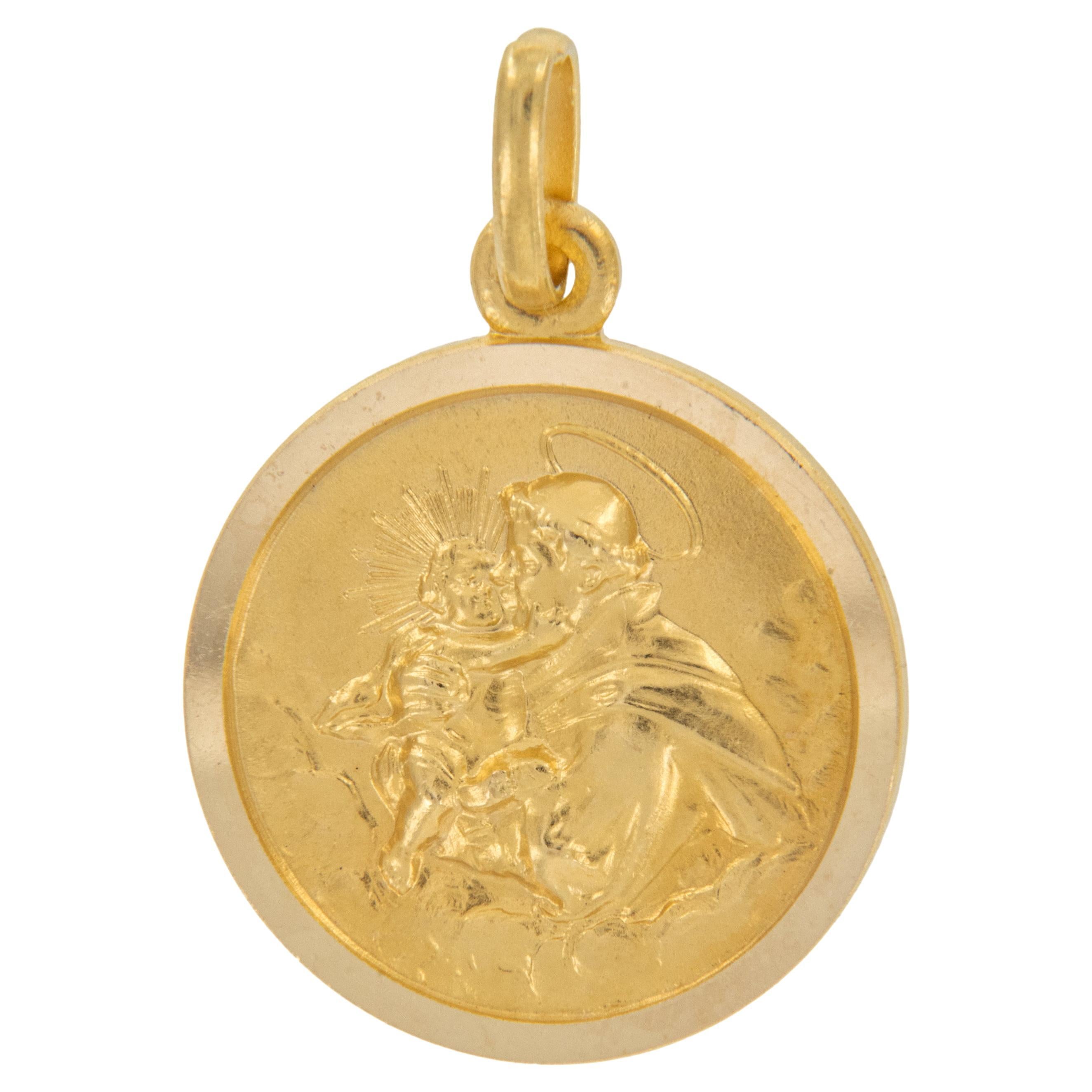 18 Karat Yellow Gold St. Anthony Medal Charm Pendant Made in Italy