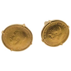 18 Karat Yellow Gold St. George V Half Sovereign Cufflinks
