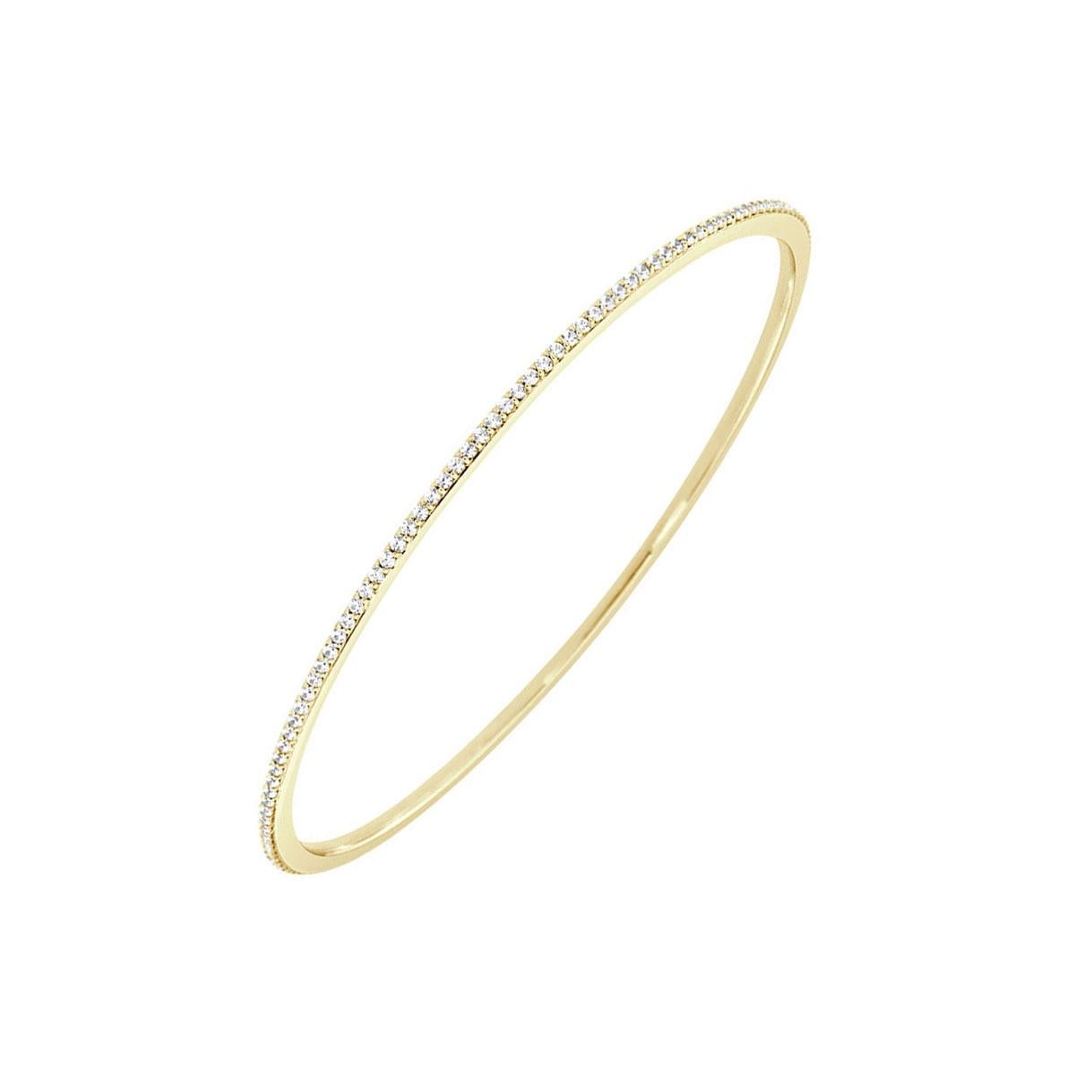 Round Cut 18 Karat Yellow Gold Stackable Micro-Prong Diamond Bangle '1 Carat' For Sale