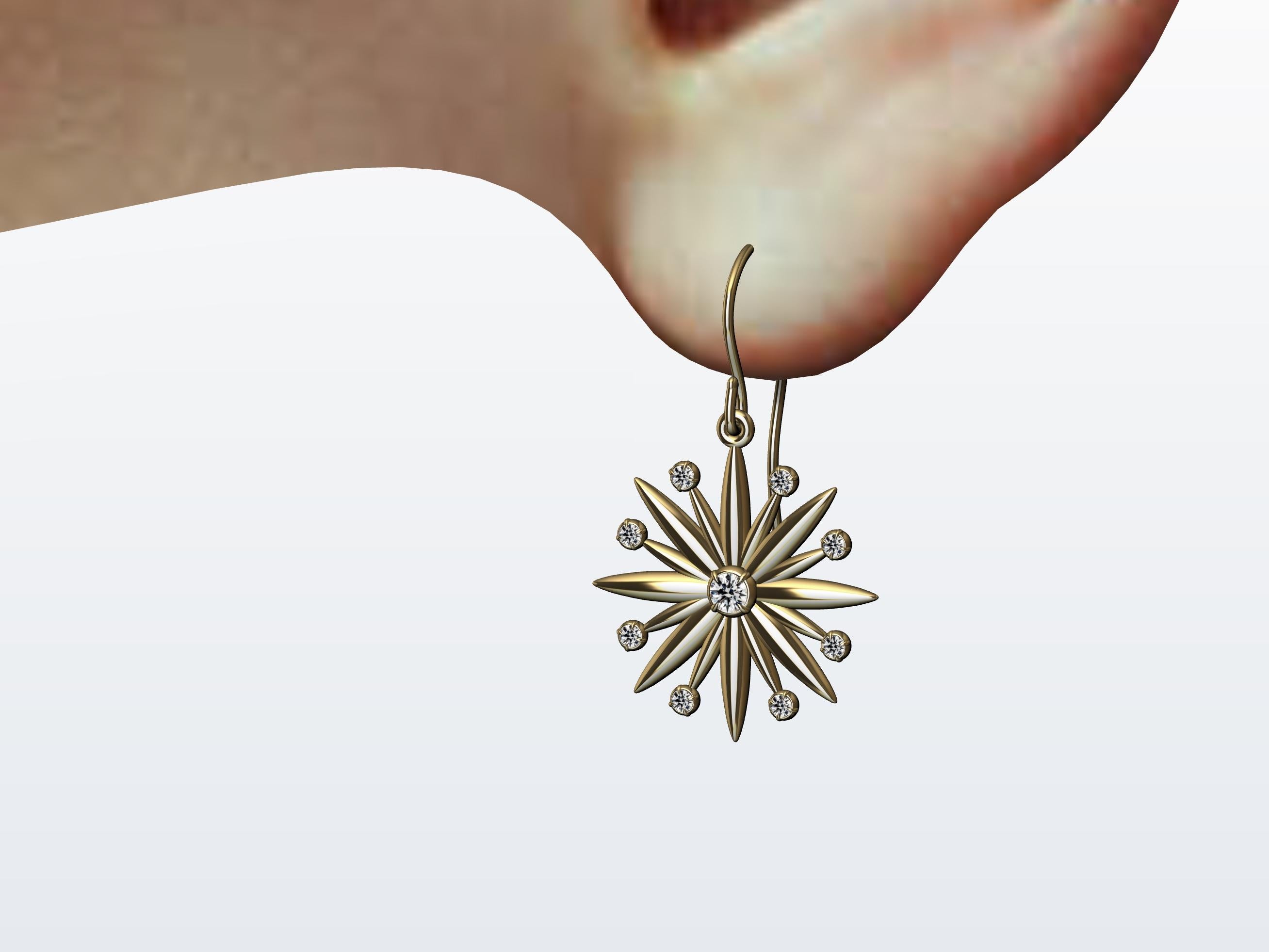 18 Karat Gelbgold Stern-Diamant-Ohrringe im Angebot 4
