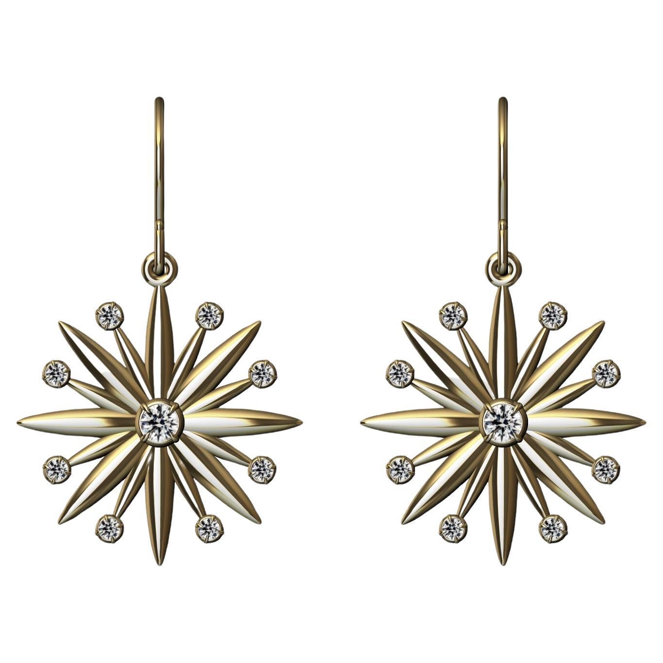 18 Karat Yellow Gold Star Diamond Earrings