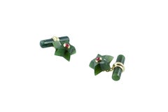 18 Karat Yellow Gold Star Jade and Ruby Cufflinks