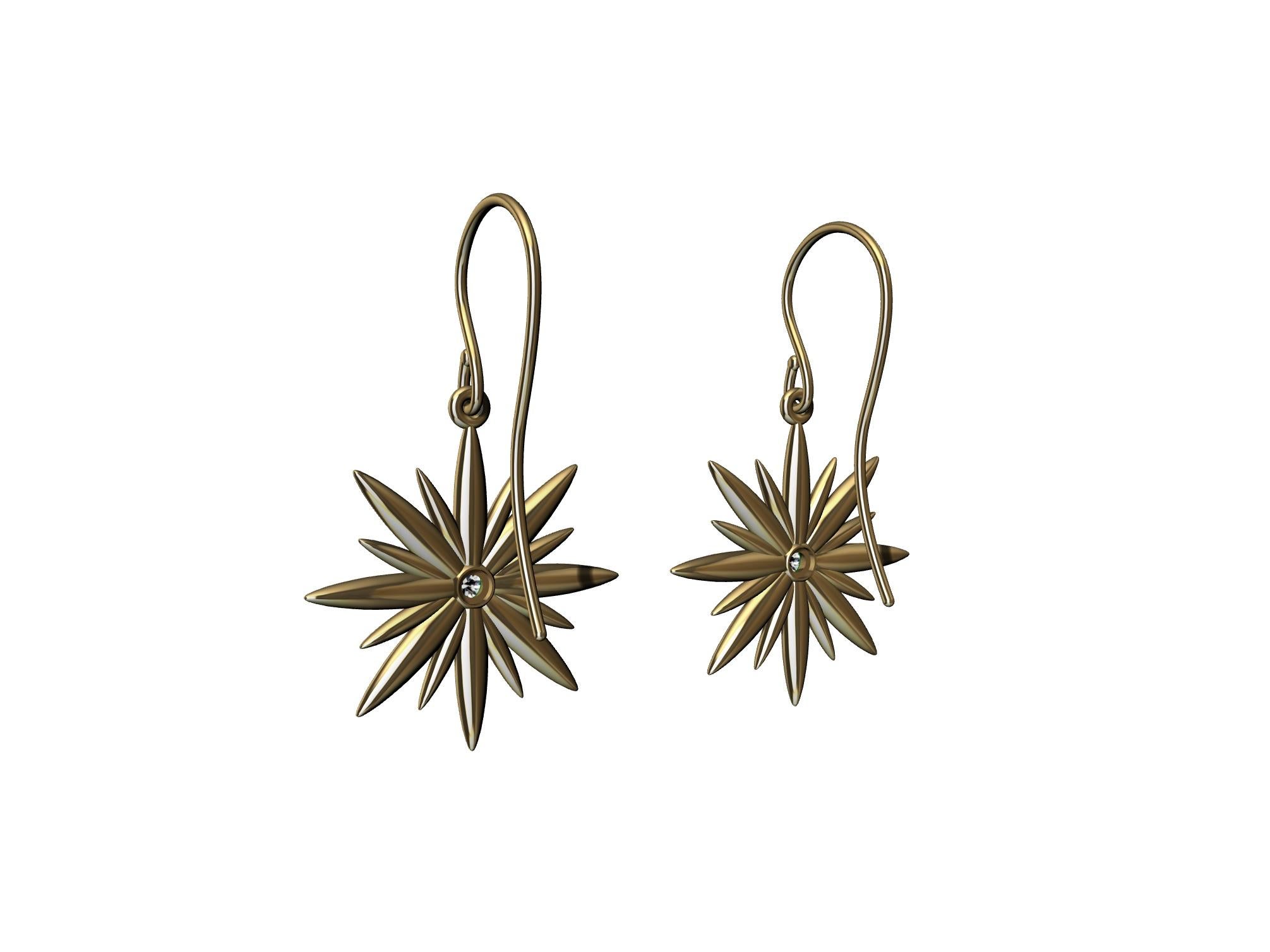 18 Karat Yellow Gold Star Single Diamond Earrings In New Condition For Sale In New York, NY
